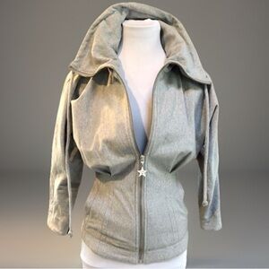 Gray Fitted Pleated Waist Sweatshirt Zippe…